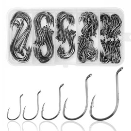 Octopus Baitholder Fishing Hooks, 200pcs Offset Octopus Circle Hooks Set Barbed Beak Hooks High Carbon Steel Jig Fish Hooks for Freshwater Saltwater Size 6#-6/0