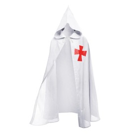NICEYEA Medieval Knight Cape with Hood Costume Templar Knight Crusader Cape Fancy Dress Cosplay LARP Temple Hospitaller Coat Cloak with Cross, Fancy Dress Women Men