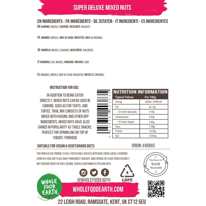 Wholefood Earth Super Deluxe Mixed Nuts 1 kg | GMO