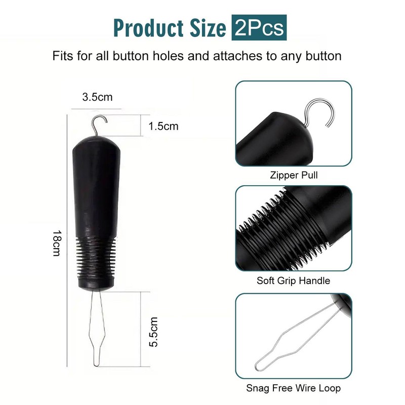 Pack of 2 Black Button Fasteners Elderly Dressing Aid Aid