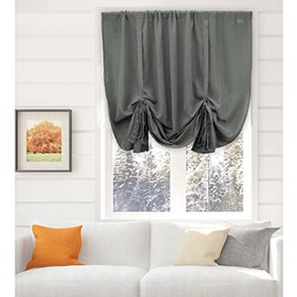 NetCurtainsUK Single Slot Top Plain Textured Voile Net Curtain Soft Drape Tie Blinds (Grey), 140cm (55'') Wide x 140cm (55'') Drop, (HWTTB01)