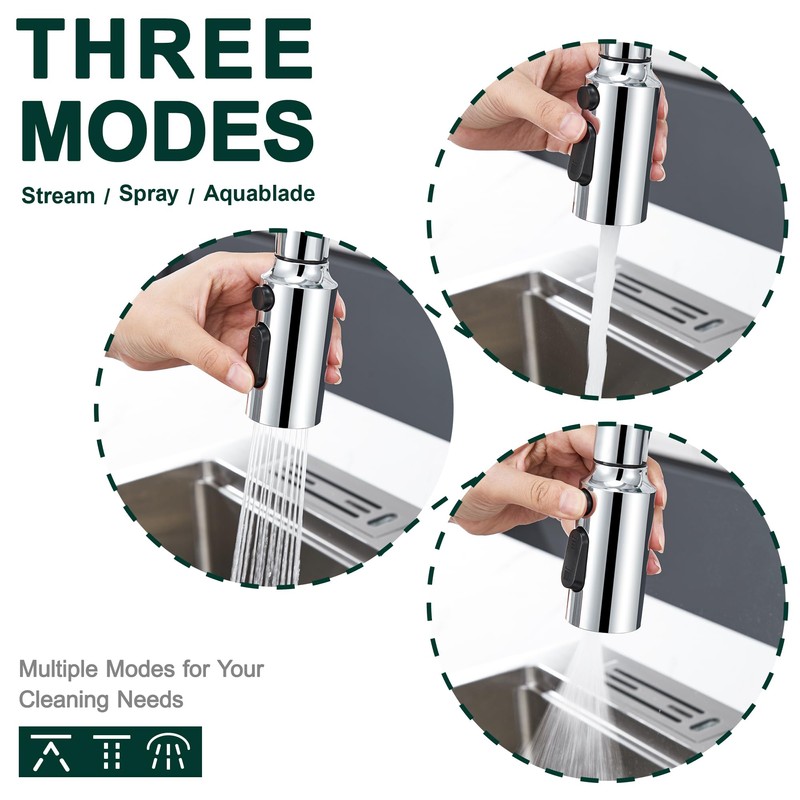 HEISOK Pull Down Faucet Head Replacement,3 Function Spray Head for