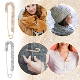 Nogeqi 4PCS Crystal Decorative Safety Pins for Clothing, Shawl Brooch Scarf Pins and Clips for Women, Pin Sweater Dress Shirt Clips for Women Girls Decoration Accessories(Gold, Silver)