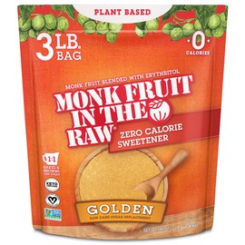 Golden Monk Fruit In The Raw Sweetener Baker's Bag, 48 oz., Keto Certified Monk Fruit Sweetener, Perfect Substitute for Raw Cane Sugar, Zero Calories, Zero Net Carbs, Non-GMO Project Verified