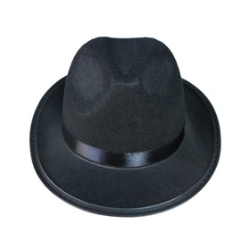 Black Classic Trilby Fedora Hat with Belt Band Short Brim Felt Wool Party Hats Gangster Hat Costume Accessories for Unisex Men and Women