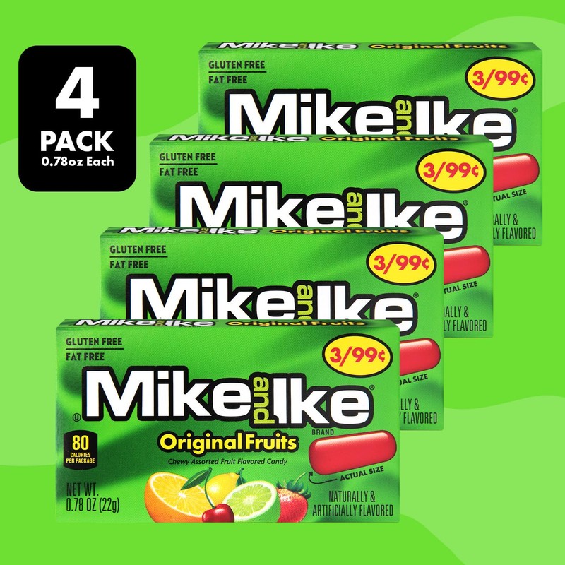 Mike and Ike Original Fruits Candy, 4 Pack, 0.78OZ Each,
