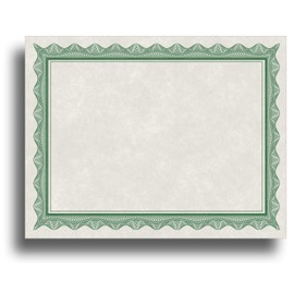 Papel de pergamino en blanco para certificados, funciona con impresoras de inyección de tinta/láser, mide 8 1/2 x 11 pulgadas, paquete de 25 hojas, borde verde