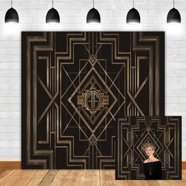 Leyiyi 8x8ft Great Black and Gold Birthday Photography Backdrop Adults Children Party Black and Gold Golden Banner Photo Studio Booth Background Newborn Baby Shower Decoration