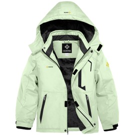 GEMYSE Boy's Waterproof Ski Snow Jacket Hooded Fleece Windproof Winter Jacket (Aqua Green,10/12)