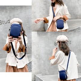 Cross Body Phone Bag Women, Women Girls Zipper Cross Body Phone Bags,Nylon Wallet Shoulder Bag,3 Layers Zipper Cellphone Purse with Adjustable Strap. (Blue)