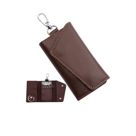 Key Case, Genuine Leather, 6 Layers, Trifold Card Key Case, Smart Key Case, Car Key Case, Large Capacity, Present, Men's, Women's,, Braun