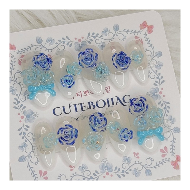 Ice Rose Handmade Nail Tips - Oval S / 얼음장미