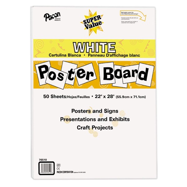 Pacon Super Value Poster Board, 22"X28", White, 50 Sheets