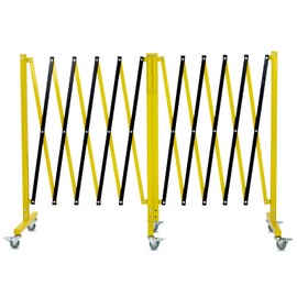 Industrial Expandable Metal Barricade, 20 Feet Mobile Safety Barrier Gate, Retractable Traffic Fence with Casters, Folding Expandable Barricade for Road Construction, Garage