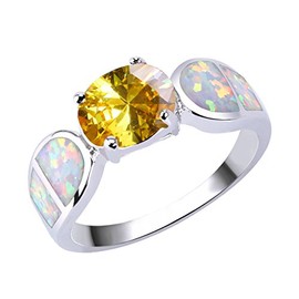 KELITCH Gemstone Opal Rings 925 Sterling Silver Crystal Rings Engagement Promise Rings for Girls Women, Bead, No-Gem-Tye