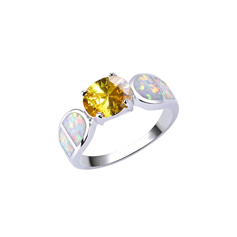 KELITCH Gemstone Opal Rings 925 Sterling Silver Crystal Rings Engagement