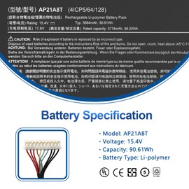 AP21A8T Laptop Battery for Acer Predator Helios 300 PH317-56-78LY PH317-56-78SM PH315-55-72EA PH315-55-770K PH315-55-965Z PH315-55-78L7 PH315-55-796N Nitro 5 AN517-55-78KU 713K Series AP21A5T AP21A7T