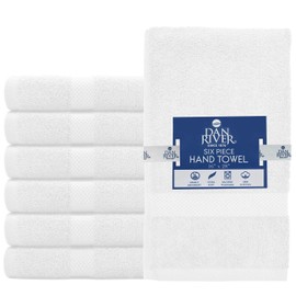 DAN RIVER Luxury Hand Towels Set Pack of 6 (16x28 in) 100% Cotton, Ultra Soft, Lightweight and Highly Absorbent, Perfect for Salon, Spa, Gym, Hotel and Bathroom, 500 GSM – White