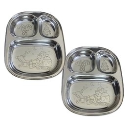 Busy Benny Stainless Steel 2 pack set Divided Plates Dinner/Snack/Picky Eaters (Christmas Holiday)