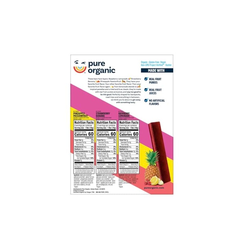 Pure Organic Layered Fruit Bars, Variety Pack, 0.63 oz, 28-count