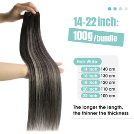YoungSee Real Hair Wefts Black 35 cm Hair Wefts Real Hair Black Ombre Silver Wefts Real Hair for Sewing Weaving Extensions Real Hair Weft Hair Extensions Double Wefts 100 g #1B/Silver/1B