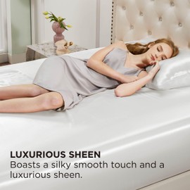 Bedsure Bedsure Satin Fitted Sheet Queen Size - Silk Bed Sheet, Luxury & Ultra Soft, Non-Fading & Wrinkle Free, Good for Hair & Skin (White, 60x80+15 Inches, 1 Piece)