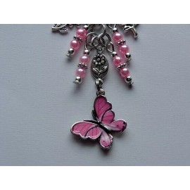 Handmade PINK BUTTERFLY FLOWERS LADYBUG KEY CHAIN CLIP FOR PURSE FOB BACKPACK BAG DANGLE