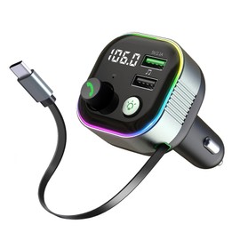 LIHAN Bluetooth 5.4 Car Adapter, Transmitter for FM Radio,65W Retractable USB C Fast Car Charger, Wireless Audio Hands Free Calling & MP3 Music Player, HiFi Bass Support USB Drive