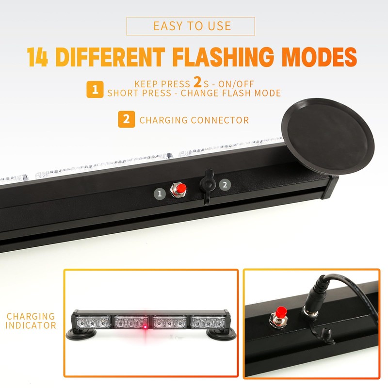 BooYu 19" Red/Blue Police Emergency Strobe Lights Bar for Trucks/Vehicle/Car,