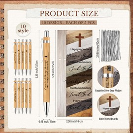 Chivertion 50 Sets Christian Religious Gift Bulk 50 Bible Verse Bamboo Pens and 50 Bookmarks Church Gift for Women Men Office School Supplies Journal Students Writing Favors