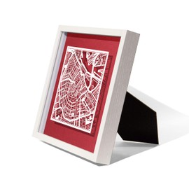 O3 DESIGN STUDIO Amsterdam Marco de Papel para mapas, White map, White frame, 9x9 inches, Gift Boxed, 4 background color, self-changing, Paper Art