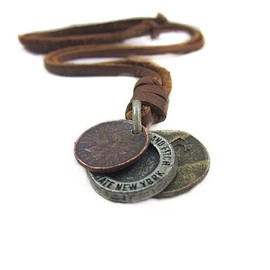 Jirong Brown Real Leather and Alloy Pendant Adiustable Necklace Mens Necklace Unisex Necklace Cool Necklac Pl220