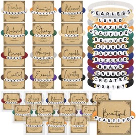 Kenning 24 Set Christian Bracelets Bulk for Men Women Coworker Appreciation Gifts Bible Beaded Bracelets with Religious Prayer Card Christmas Faith Inspirational Church Xmas Gifts(Dark Color)