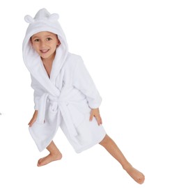 Metzuyan Baby Girls Boys Dressing Gown Fleece Snuggle Robe Hooded White Pink Grey Blue Red Novelty Newborn White 3-4 Years