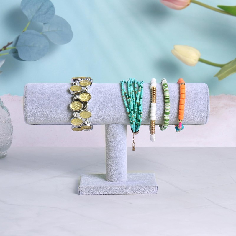 Bocar Grey Velvet Bracelet Display Stand T-Bar Display Holder Organizer