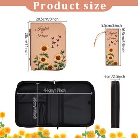 TWINKLEMON Bible Cover Case with Tabs and Bookmark, Leather Sunflowers Bible Bag, Large Book Protector Covers with Handle, Zip for Men and Women Bibles Study Kit Supplies (11.2 * 7.9in)