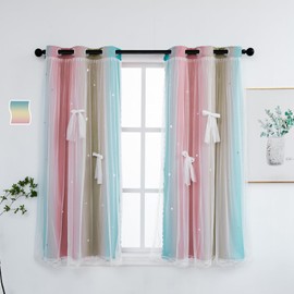 Yancorp Curtain for Girls Bedroom Kids Room Curtain 63 inches Length Girls Curtain for Girls Bedroom Playroom Nursery Room,1 Panel (Baby Pink Blue, W34 X L63)