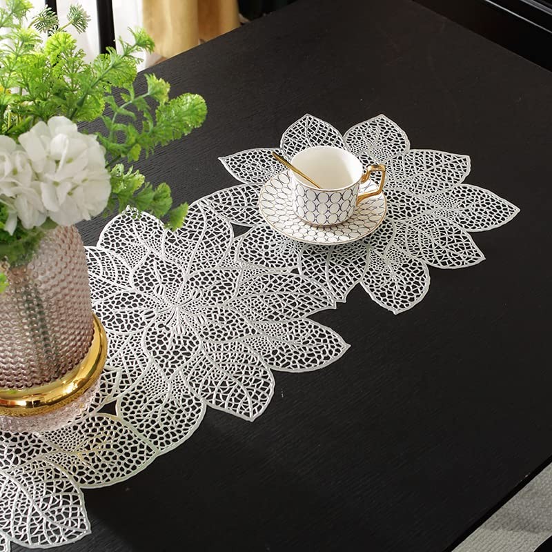 Hosoncovy PVC Hollow Table Runner Non-slip Flower Decorative Lotus Table