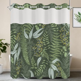 Xiazhilaio No Hook Plant Shower Curtain with Snap in Liner, 71x74 Inch