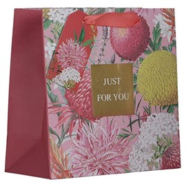Partisan Products White Kraft Paper Just For You Flower Square Gift Bag With Gift Tag Fully Recyclable Mothers Day Love Occassions Birthday Large