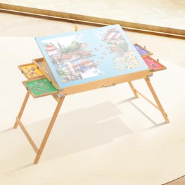 BittPicc Jigsaw Puzzle Table with 4 Drawers, 1500pcs Portable Puzzle Board (Blue)