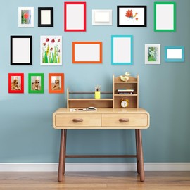 YIYINOE Eco-Friendly Cardboard Photo Frames Set of 12 - Removable Adhesive Ultra-Thin Frames for 5x3 Inch Pictures,No-Residue Easy Peel for Wall,Glass,Tile (White, Black, Green, Blue, Orange, Red)