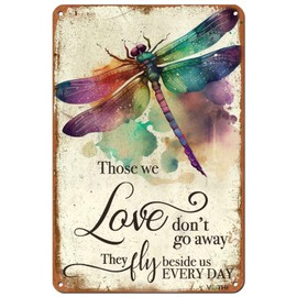 VOTHI Funny Retro Dragonfly Sign; What We Love Will Not Go Away; Retro Kitchen Decoration; Home Cafe Bar Club Garage Dragonfly Wall Decoration 8x12 inch