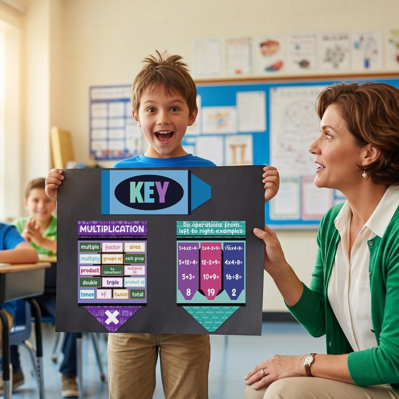 ReliThick 18 Pcs Elementary Math Poster for Beginning of The