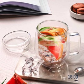 Glass Coffee Cups, Double Walled Tea Glasses, 2 x 350 ml Tea Glasses with Handle - Double-Walled Tea Glasses, Coffee Glasses, Thermal Glasses Glass, Cappuccino, Latte Macchiato, Tea, Milk, Juice, Ice