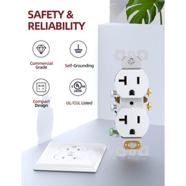 AIDA 20 Amp Outlet Duplex Electrical Receptacle Outlets, Electrical Outlet, 20Amp 125V Heavy-Duty,Wall Plate Included,Residential, 3-Wire, Self-Grounding, UL Listed, Side Wire (10 Pack, White)