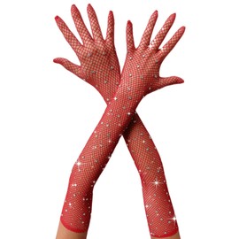 RSLOVE Women's Fishnet Gloves, Party Gloves, Sequins, Ball Gloves, Accessories 1920, Classic Style, Red, One Size, red