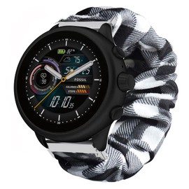 Compatible for Fossil Gen 6 Wellness Band, Lamshaw Fabric Elastic Scrunchie Elastic Women Cute Replacement Straps Compatible for Fossil Gen 6 Wellness Smartwatch (Grid)