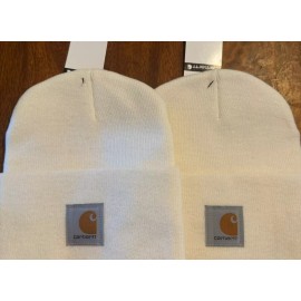 CARHARTT White with Badge Logo Unisex Fit Stretch Cuffed Beanie