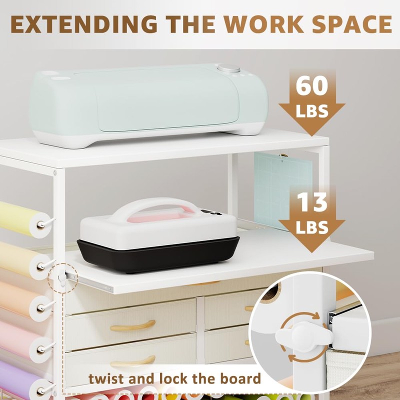 LUCKUP Organization and Storage Craft Table for Cricut Machines, Rolling